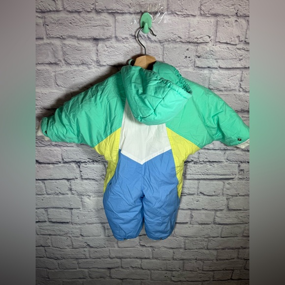 Vintage 90s Colorblock Kids Snowsuit Alpine mint blue and white size 18 months - Picture 5 of 9